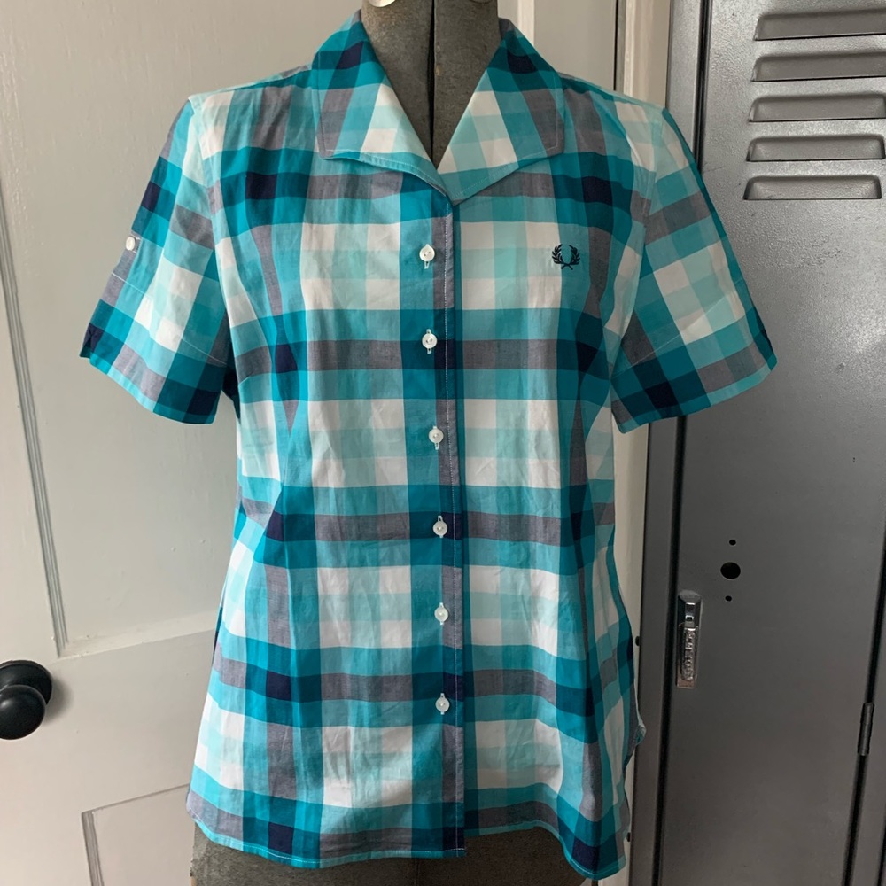 Fred Perry plaid button up blouse US 10